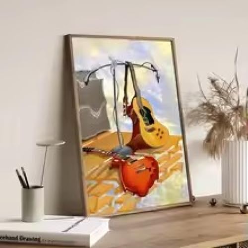 Affiche de film vintage et guitare rock en décoration de salle de musique sur toile 21x30