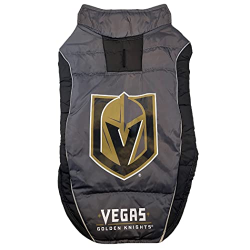 Pets First NHL Las Vegas Golden Knights Puffer Vest for Dogs & Cats, Size Large. Warm, Cozy, and Waterproof Dog Coat, for Small and Large Dogs/Cats. Best NHL Licensed PET Warming Sports Jacket