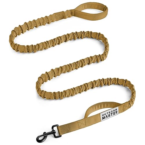 OutdoorMaster Bungee Dog Leash, Heavy Duty Dog Leash with Shock Absorption, 2 Padded Handles Training Leash, Improved Dog Safety and Comfort (Brown, 6 FT)