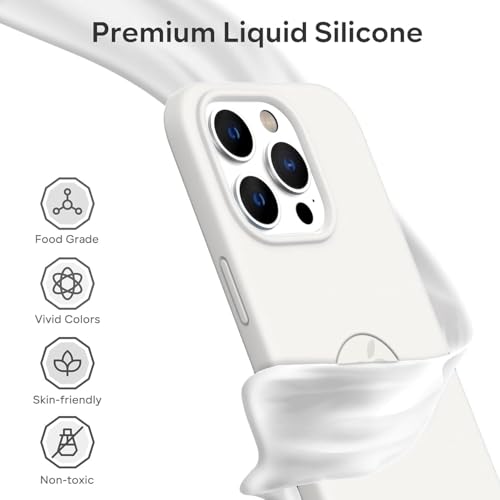 Image of VONZEE Microfiber Logo Cut Cover Compatible for iPhone 15 Pro Case Liquid Silicone Cases Non-Slip Full Body Protective Covers Shockproof Back Cover with High Raised Camera (6.1 inch, White)
