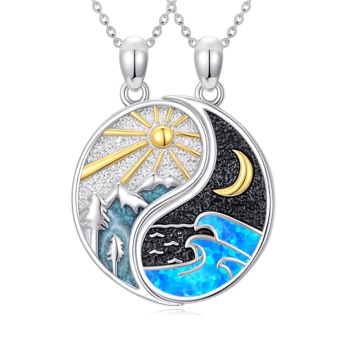 Matching Yin and Yang Necklace, S925 Sterling Silver Sun and Moon Mountains Jewelry Gifts for Her Him