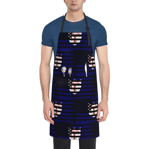 MULIHU US And Flag Of Richmond, Virginia (1914-1933) Apron Adjustable Waterproof With Pockets Bib Kitchen Cooking Aprons Chef Aprons For Men Women