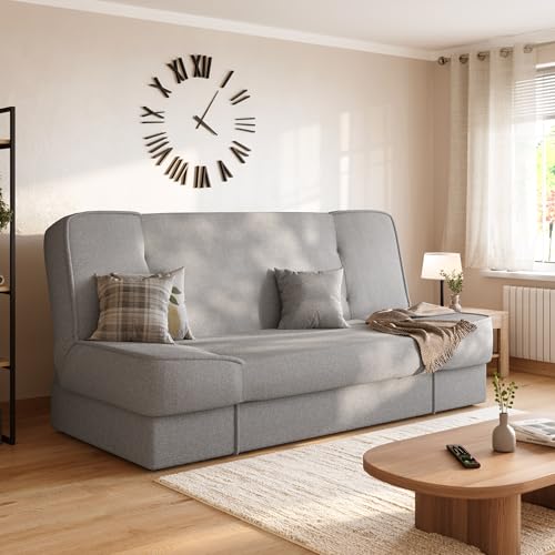 BROMARKT Schlafsofa mit Bettkasten Grau 192x85x93 cm Couch mit Schlaffunktion 190x115 cm Sofa Bed Schlafcouch für Wohnzimmer Wohlandschaft Klappsofa mit 1 Kissen TOLIA