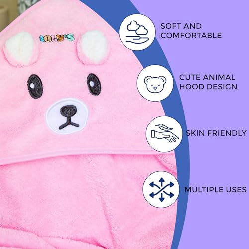 Image of Ioly's Hooded Baby Bath Towels for Newborn Essentials 41 inch Set of 2 Towels with Hood for Kids Babies Toddler Infant (Large) Baby Towel Cosas para Bebes recien nacidos Bath Items (Pink and Orange)