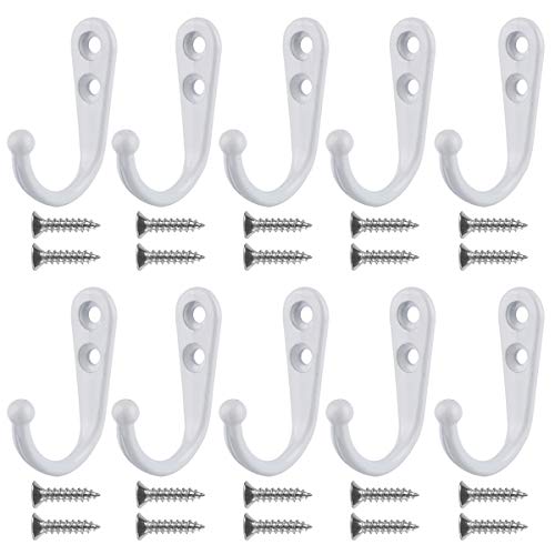 Umsole 10 Stück Wandhaken Garderobenhaken Kleiderhaken Kleiderhaken Kleiderhaken Kleiderbügel mit 20 Stück Schrauben in Nickel (weiß) Cover