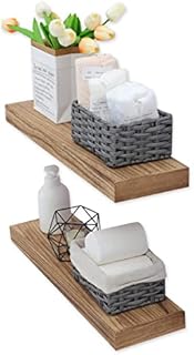 PHOENANCEE Rustic Thick Wood Shelves Board, Wooden Hollow Floating Shelves Wall Mounted for Living Room, Bathroom, Decorative Home, Set of 2, Carbonized Black,40X17X4.5cm