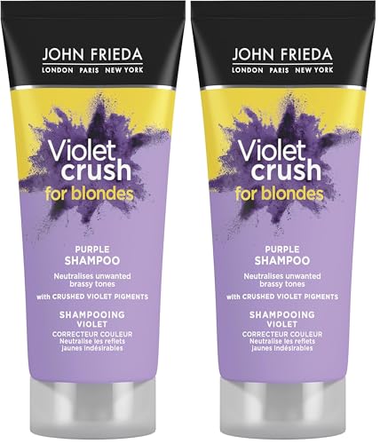 JOHN FRIEDA - Champú Violet Crush 75 ml, para Cabellos Rubios, Elimina los Reflejos Anaranjados, Rubio Fresco y Brillante, Matizador de Cabello Teñido o Natural, Tonificación Uniforme del Cabello
