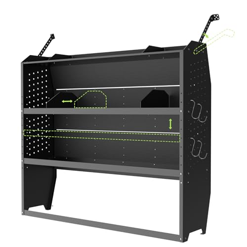StarONE Cargo Van Shelving Storage Fit for Ford Transit GMC Chevy Express NV Promaster Sprinter and Metris w/Hooks Black Steel 52 W x 46 H x 13 D