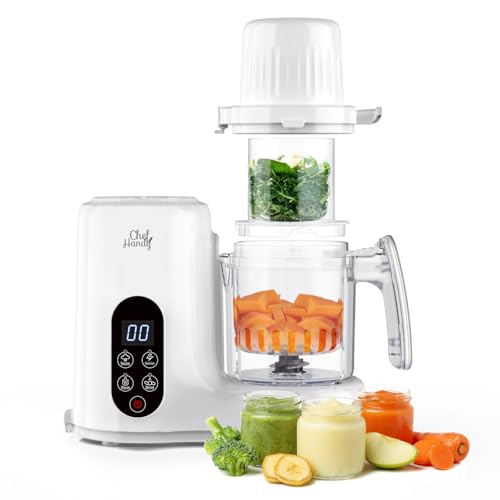 Chefhandy Baby Food Maker, Baby Food Processor, 5 in 1 Baby Puree Maker with Two Layer Steaming Baskets for Steamer,Blender,Bottle Warming Fuction, Auto Cooking & Grinding,Touchscreen Control, White