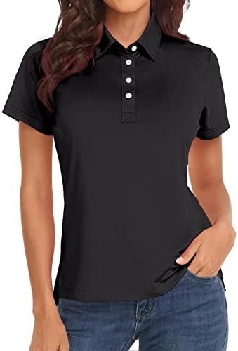 Polu Polo Shirts for Women Collared Short Sleeve Quick Dry Golf Shirts 4 Buttons Casual Work Black S