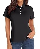 Polu Polo Shirts for Women Collared Short Sleeve Quick Dry Golf Shirts 4 Buttons Casual Work Black S