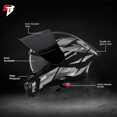 Image of Steelbird SBA-20 Shield X ISI Certified Flip-Up Graphic Helmet for Men and Women with Inner Chrome Sun Shield