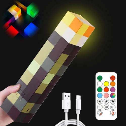 Lotvic Wall Fackel Nachtlicht 28cm Craft Fackel Lampe mit 8 Farbe Lampe Fackels Leuchtende Wandlampe Nachtlampe USB Wiederaufladbar für Nachttischlampe mit Timing Ton und Licht Flamme Nachahmen