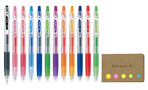 Pilot Juice 038 Retractable Gel Ink Pen, Ultra Fine Point, 0.38mm, 12 Color Ink, Sticky Notes Value Set