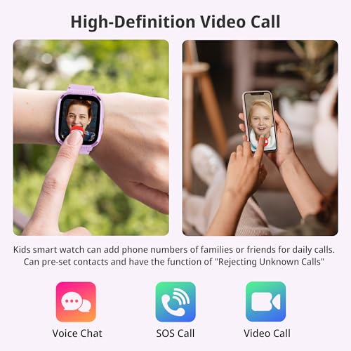 Image of 4G Kids Smart Watches Girls with GPS Tracker & Video Calling Texting Kids Cell Phone Watch Age 5-12, 12 /24 Hr One-Key SOS Call Voice Chat Alarm Clock Camera Pedometer Sport Mode Birthday Gifts(Purple)