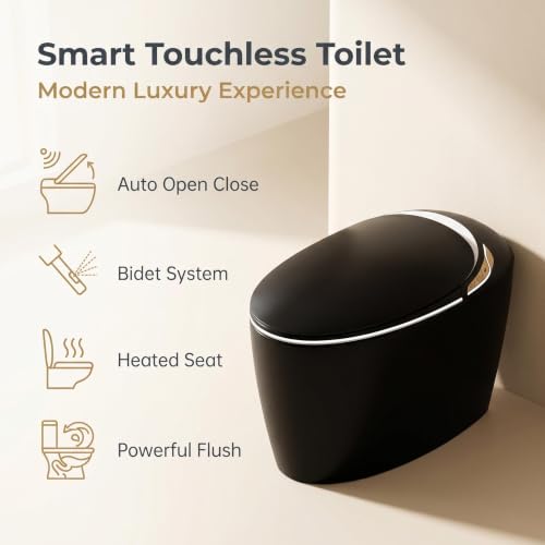 Inodoro inteligente con bidet integrado, inodoro monobloque con apertura y cierre automático, negro moderno de 10 pulgadas con sensor de pie y pantalla LED, 1,28 GPF por descarga, asiento calefactado y luz nocturna miniatura 4