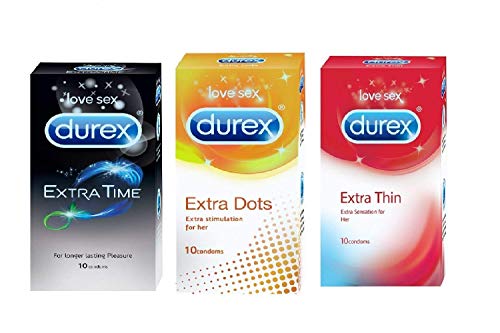 Durex Extended Pleasure (12s), Feel Thin (12s) And Excite Me (12s) Condoms- (Combo Of 3)