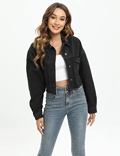 Gacaky Womens Casual Solid Color Ripped Distressed Cropped Denim Jean Jacket Coat With Frayed Hem2