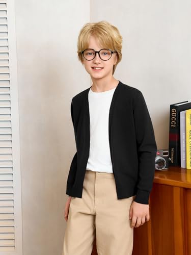 Haloumoning Boys School Uniform Cardigan Sweater Kids Knit Open Front Long Sleeve Outerwear 5-14 Years3