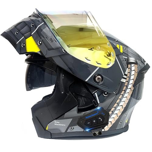 Frcychri Casque Moto Bluetooth, Casque Moto Rabattable, Homologué ECE Casque Moto Intégral Double Visière, Homme Femme Casque Scooter F,Medium