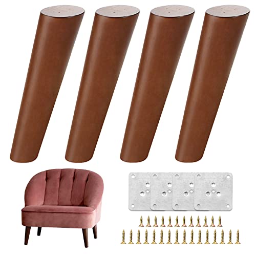 Gosche 8 Inch Wood Furniture Legs Round Solid Wooden Chair Legs Set Of 4, Mid Century Modern Replacement Sofa Feet For Dresser Armchair Bed Cabinet Or Home Diy Projects(Oblique Leg, Walnut Color) #TOP6