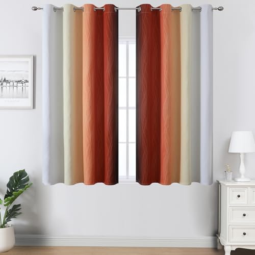 Image of Estelar Textiler Burnt Orange and Greyish White Ombre Blackout Curtains 54 Inch Length for Window, Room Darkening Thermal Insulated Energy Efficient Grommet Drapes for Bedroom,52x54 Inch,2 Panels