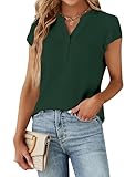 Blooming Jelly Women's Dressy Casual Tops Business Work Blouses 2026 Summer Button Down Shirts Short Cap Sleeve V Neck Tshirt (Dark Green,Small)