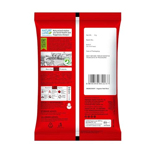 Image of Natureland Organics Red Rice 1 Kg (Total 2 Kg) - Organic Rice (Pack of 3)