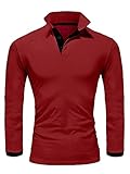 REPUBLIX Herren Poloshirt Basic Kontrast Langarm Polohemd Shirt R0521 Bordeaux/Schwarz S