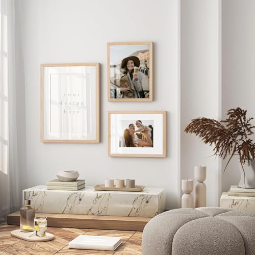 puthiac 11x14 Oak Wood Picture Frame - Minimalist 11x14 Frame Wood for Wall Art Decor, 11"x14" Natural Solid Wood Poster Frames for Wall Art Photo and Prints(3 Pack, Beige)