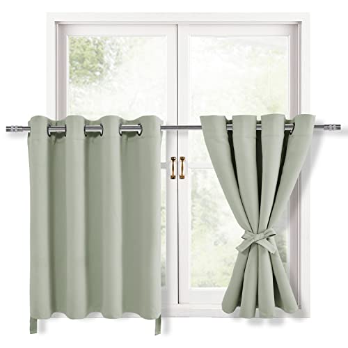Hiasan RV Blackout Curtains for Bedroom, 52 x 30 Inches Long - Thermal Insulated & Light Blocking Window Curtains for Living Room/Kids Room, 2 Drape Panels Sewn with Tiebacks, Seafoam Green