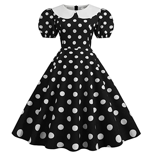 ‎Roter Rock Weisse Punkte,Rockabilly Kleider Damen 50er 60er Jahre Kurzarm Polka Dots Coctailkleid Vintage Swing Fashion Kleider Hochzeit Festlich...