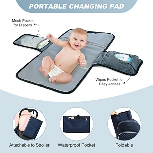 Lovevook Diaper Bag Backpack, Quilted Baby Bag With Changing Pad & Pacifier Holder, Waterproof Travel Diaper Bags With Usb Charging Port, Stylish And Large Capacity, Blue #TOP3