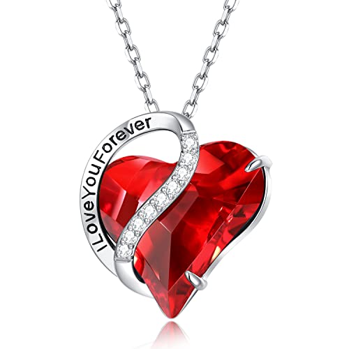 AiliFe Love Heart Pendant Necklaces for Women,14K White Gold Plated Hypoallergenic Necklace with January Birthstone Red Crystals Jewelry Birthday Gifts (Red)