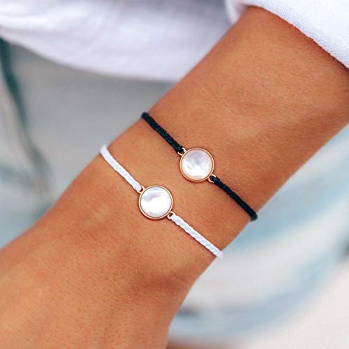 Pura Vida Rose Gold Mother of Pearl Bracelet - Plated Charm, Adjustable Waterproof Band2