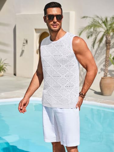 Runcati Mens Knitted Tank Tops Casual Sleeveless Hollow Out Crochet T-Shirts Muscle Summer Beach Hippie Shirts4