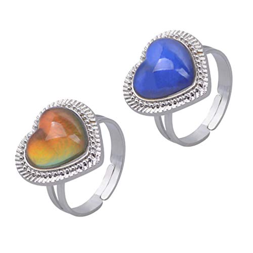 Amosfun 2 peças anel de humor anel de coração ajustável para meninas Dia dos Namorados joia (cor ale