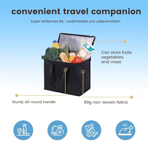 Lot de 2 grands sacs isothermes de 40 l - 10 sacs à glace - Pliable (41 x 26 x 33 cm) - Sac isotherme - Grand sac isotherme pour le shopping, le camping et les pique-niques - Sac isotherme avec – vue 3