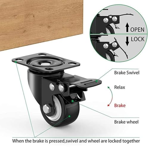 Image of Heavy Duty Swivel Castor Wheels with Brakes - 2 Inch | 360 Soft Rubber Caster Wheels for Furniture, Trolley, Chair, Table & Appliances | Plate Mount Locking Wheels | Pack of 4