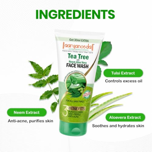 Image of Aaryanveda Tea Tree Anti-Acne & Pimple Face Wash with Neem & Aloe Vera (150ml Each) | For Men & Women | Deep Cleansing & Acne Control