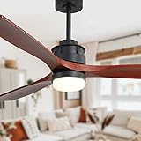 Sofucor 60' Delta-Wing Modern Outdoor Ceiling Fan, with Light LED Remote Solid Wood Oil Rubbed Bronze, for Living Room Kitchen Bedroom Family Dining Noiseless
