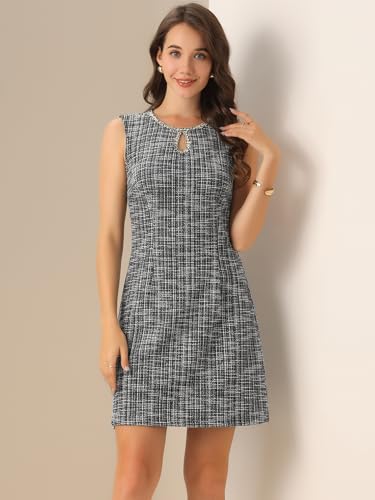Image of Allegra K Women's Elegant Tweed Dress Keyhole A-Line Sleeveless Casual Work Dresses