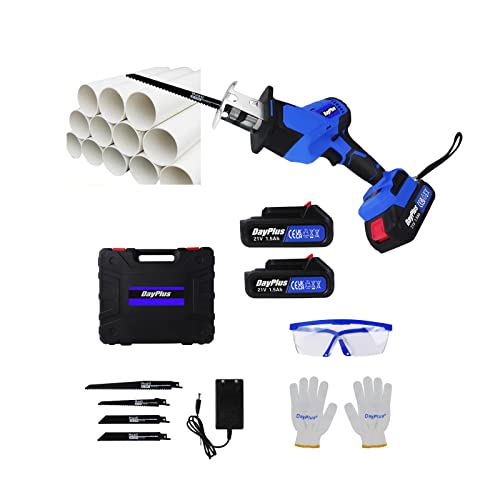 Akku-Säbelsäge 4 Sägeblätter, 21V Akku-Reciprosäge mit 2x1500 mAh Akkus, 0-3000SPM variable Geschwindigkeit, LED Licht, Elektrische Säbelsäge für Metall/Holz/PVC-Rohr/Baumschnitt