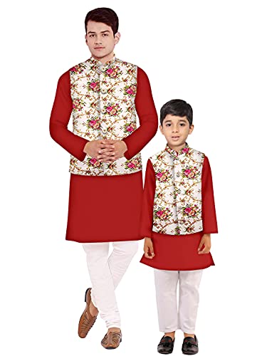 Image of Os mens kurta pyjama with nerhu jacket combination of baap-beta & father and son's | 100% cotton kurta pyjama | Nerhu jacket satin material