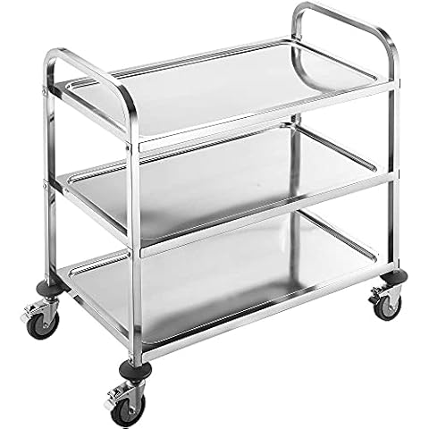 BPT Edelstahl Servierwagen mit 3 Böden Partition Küchenwagen Cover