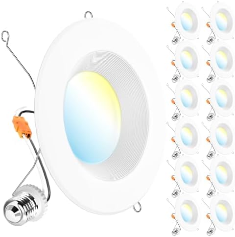 Sunco 12 Pack Retrofit LED Recessed Lighting 6 Inch, Selectable 2700K/3000K/3500K/4000K/5000K, Dimmable Can Lights, Baffle Trim, 13W=75W, 965 LM, Damp Rated - Energy Star
