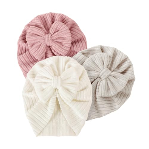 3 Pack Velvet Baby Turban Hats with Bow, Stretchy Baby Head Cover Beanies for Newborn, Toddler, Infant Head Wraps
