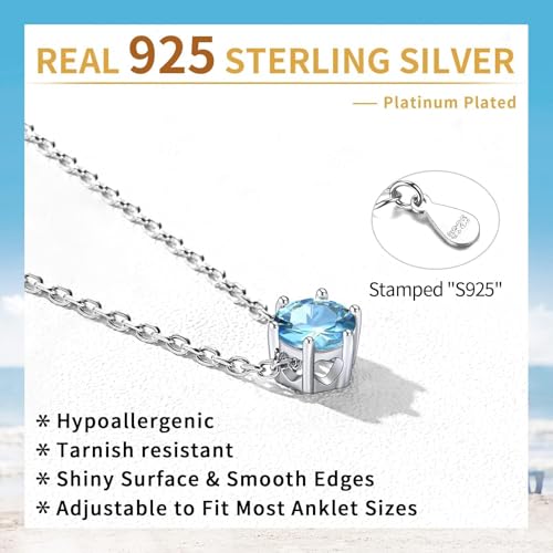 ChicSilver 925 Sterling Silver Anklets for Women, Simple Dainty Round/Heart Birthstone Ankle Bracelet Beach Foot Jewelry, 8.7-10.7 Inch Adjustable4