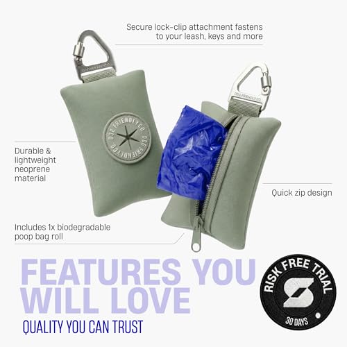 Image of Dog Friendly Co. Poop Bag Holder for Leash, Doggie Waste Bag, Premium Khaki | One Click Clip Potty Carrier Dispenser, Pet Trash Bags, Neoprene Fabric for All Weather Conditions, Stylish Walking Accessory