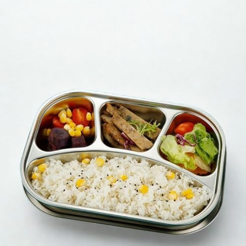 Image of Happy Hues Stainless Steel Divided Meal Plate Tray-3 Compartments Dinner Dish for Baby (Meal Plate 4 com)